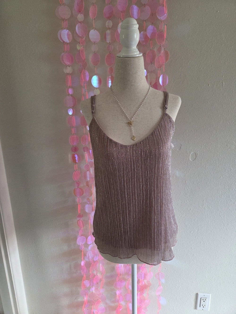 Astrid Sipping Bubbly Metallic Pink Cami Size S